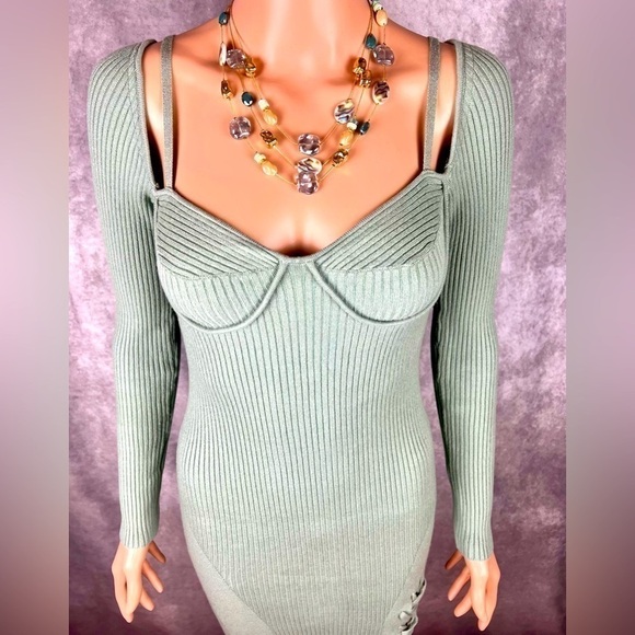Urban Outfitters Jezebel Ribbed Corset Style Mini Dress Green Sz S - Picture 2 of 10